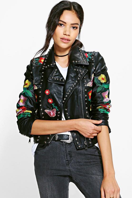 Bethany Boutique Embroidered Biker Jacket